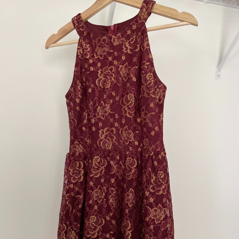 Altar'd State Dress Maroon with Gold accents